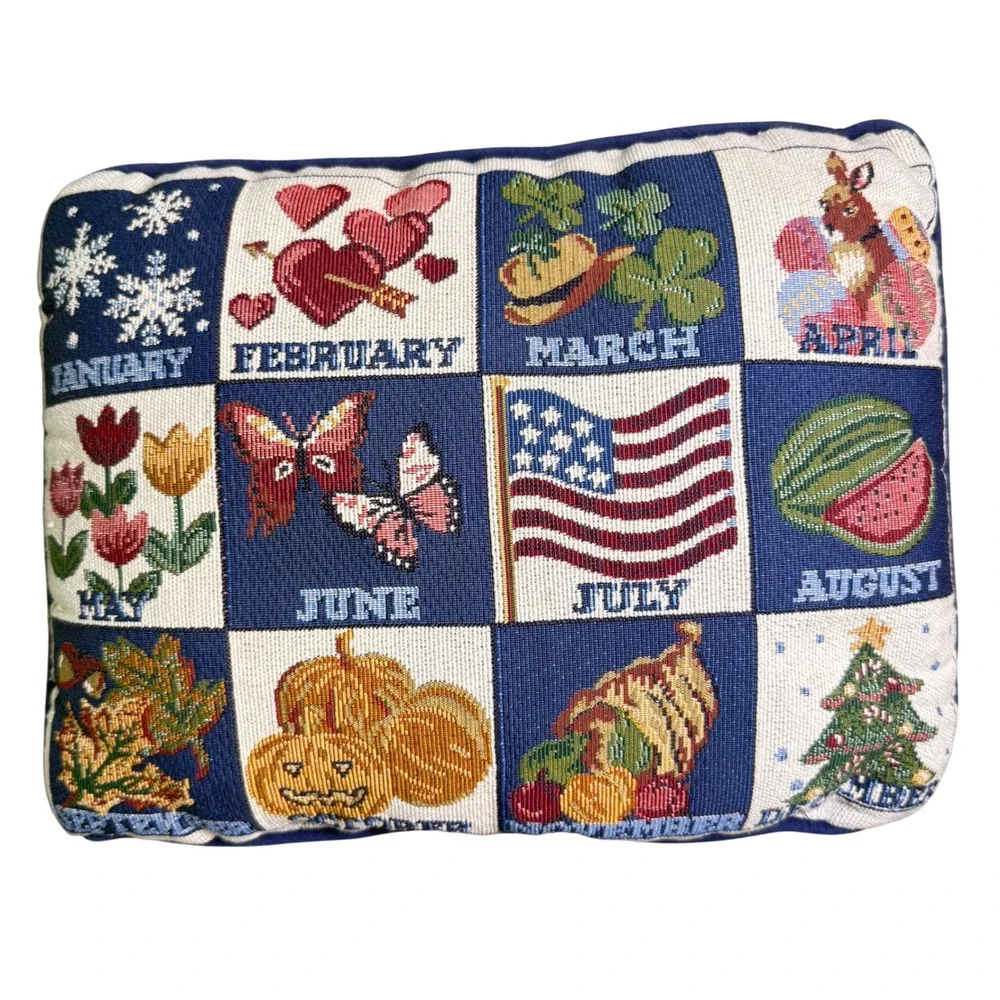 VTG Calendar Months Tapestry Accent Pillow cottagecore Americana Grannycore